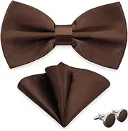 [AUSUAYA] Men's Bow Tie, Classic Plain Bow Ties for Men and Pocket Square with Cufflinks for Suit & Shirt DE-M-B-1T