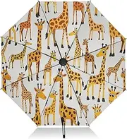[RPLIFE] Umbrellas for Rain, Collapsible Umbrella Windproof, Ideal for Car, Purse, Men and Women, Playful Giraffes White