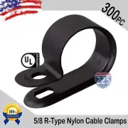 300 PCS PACK 5/8" Inch R-Type CABLE CLAMPS NYLON BLACK HOSE WIRE ELECTRICAL UV