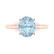 2.5 Oval Natural Aquamarine Wedding Bridal Promise Designer Ring 14k Rose Gold
