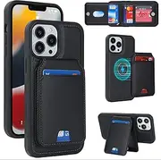 FROLAN Case for iPhone 12 Pro Max/13 Pro Max 6.7 Inch, Detachable 2 in 1 Wallet Case with Card Holder for Magsafe, PU Leather Flip Credit Slot Magnetic Kickstand Protective Phone Cover, Black