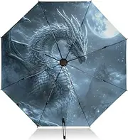 [PDZRMY] UV Protection Travel Umbrella Dragon Moon Snowy Compact for Rain and Sun - Auto Open and Close UPF 50+ Windproof Portable 46” Sun Umbrella for Women and Men