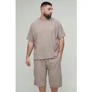 Mens Stone Plus Oversized Towelling Jacquard T-Shirt & Short Set