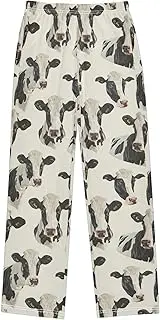[ZZXXB] Retro Lovely Milk Cow Boys Long Pants Soft Trousers Elastic Waist Kids Lounge Bottoms with Pockets S-XL