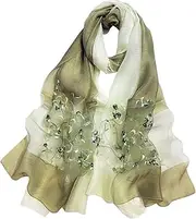[GOFINEE] Women Soft Warm Silk&Wool Mixed Gradient Embroidered Scarf Headwrap Shawl