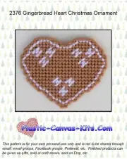Gingerbread Heart Christmas Ornament- Plastic Canvas Pattern or Kit