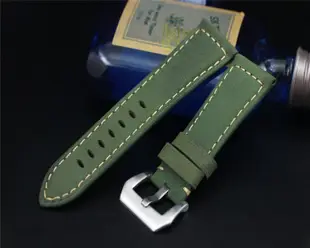 24mm收22mm 小沛的新衣可替代沛納海Panerai原廠錶帶瘋馬質感牛皮錶帶,不鏽鋼錶扣~軍綠