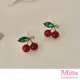 【MISA】韓國設計可愛寶石美鑽小櫻桃造型夾式耳環(無耳洞耳環 耳夾 夾式耳環 寶石耳環 櫻桃耳環)
