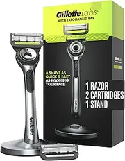 Gillette Labs Mens Razor with Exfoliating Bar, Shaving Kit for Men, Includes 1 Handle, 2 Razor Blade Refills, 1 Premium Magnetic Stand