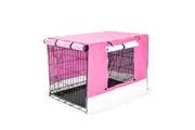 Wire Dog Cage Foldable Crate Kennel 36in with Tray + PINK Cover Combo