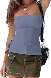 [MISSACTIVER] Women Y2K Strapless Backless Tube Tops Sexy Off Shoulder Side Split Bandeau Going Out Tank Tops