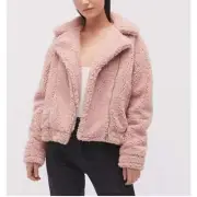 Urban Outfitters Clara Teddy Moto Jacket Sherpa Pink Coat | New, With Tags | Wom