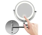 Rechargeable Wall Mounted Lighted Makeup Vanity Mirror 7 Inch Double Sided 10X Magnifying Bathroom Mirror, Touch Screen Dimming,Battery not included