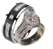 His Hers Halo Cz Wedding Ring Set Stainless Steel & Black Plated Titanium