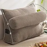 Triangular Reading Pillow, Headboard Triangular Bed Wedge Pillow, Back Support Pillow with Adjustable Neck Pillow and Pockets, Removable and Washable, for Daybed Reading (2 60x50cm)