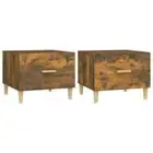 2pcs Set Wooden Coffee Tables Smoked Oak Sofa Lounge Side Lamp Storage Drawers
