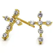 Women 14K Yellow Gold Cross Screwback Stud Earrings