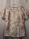 New Floral Knit Blouse M Peach Scoop Neck Dolman Short Sleeve Top Light & Breezy