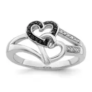 Sterling Silver Rhodium-plated Black and White Diamond Heart Ring Size 6