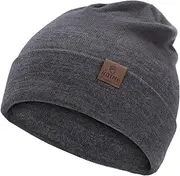 [CHUANGLI] Oversize XXL Mens Merino Wool Beanie Hat Warm, Breathable Unisex Knit Cap for Men and Women Wool Cuff Winter Hat