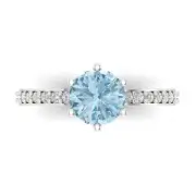 1.71Ct Round Cut Natural Sky Blue Topaz Gold Engagement Promise Bridal Ring