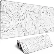 Topographic Map Large Gaming Mouse Pad with Stitched Edges, Extended Minimalist Contour Mouse Mat Desk Pad，3mm Thick Long Non-Slip Rubber Base Mice Pad, 31.5 x 11.8 in, White