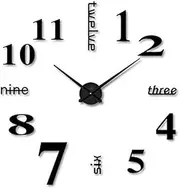 3D DIY Modern Wall Clock Soundless Mirror Surface Surviving Room Hanging Decorations (Color : Black)