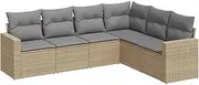 vidaxl Garden Sofa Set - Modular 6-Piece Beige Poly Rattan Outdoor Lounge with Cushions for Patio Terrace