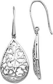 [JewelryWeb] 925 Sterling Silver Shepherd hook Polished Cut out Teardrop Dangle Earrings 49x19.83mm Wide-Dangle Earring for Women