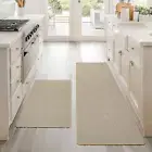 Faux Linen Kitchen Rugs 2 Set Washable Non Slip Kitchen Mats for Floor Absorbent