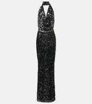 [Aya Muse] Aya Muse Bellico sequined halterneck maxi dress AU 14 black