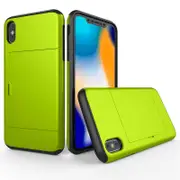 Catzon Slim Armor Case Wallet Card Holder Sliding Cover CGreenit Card Slot ID Pocket Dual Layer TPU Bumper Phone Case for iPhone (Green)