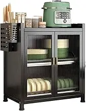 Countertop Spice Rack, Freestanding Kitchen Countertop Spice Storage Holder Metal Storage Cabinet with PC Board Doors for Living Room, Home (Black, 45x28x50cm)