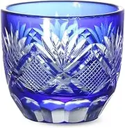 J-Kitchens Retro Kiriko Glass Cup, Japanese Sake, Diameter 2.4 x H2.0 inches (60 x 50 mm), 2.4 fl oz (70 cc), Hana to Arrow, Blue, Hanashou, Current Model