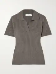 [Arch4] Arch4 - Jennifer Ribbed Cashmere Polo Shirt - Army green - x small x small Green