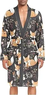 [ZZXXB] Fox Flowers Mens Sleepwear Robe Lightweight Nightgown Long Sleeves Spa Bathrobe with Pockets M-XL