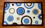 New Accent Rug 21" by 34" Geometric Circles Design Blue Tan Cream Tiddliwinks