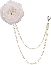 [Kilener] Rose Flower Brooch Pin Bridegroom Wedding Brooches Rose Lapel Pins for Men Tassel Chain Brooch Rose Pins and Brooches White Flower Pin for Men Suit Rose Brooch Accessories for Prom