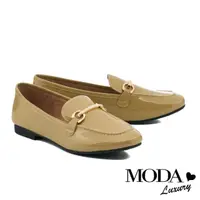 在飛比找momo購物網優惠-【MODA Luxury】韓系貝殼飾釦羊漆皮樂福低跟鞋(黃)