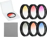 uxcell 37mm Gradual Color Filter Kit, 6 Piece Filters for Camera Lens Accessory Set with Case and Lens Cleaning Cloth for SLR Camera Photography, Orange, Yellow, Blue, Purple, Red, Grey