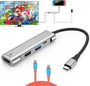 [RREAKA] 4 in 1 Switch Dock for Nintendo Switch Adapter TV Switch OLED Docking Station with HDMI USB 3.0 Port Type C Charging Type C Connectors Travel Portable USB C Hub for Samsung Dex S24, MacBook