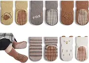 [NUKAF] Toddlers No Slip Socks, Cartoon Baby Socks with Grips Crew Slipper Socks 5 Pairs
