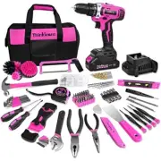 Tool Kit with 20V Cordless Drill(265in-lbs), Pink Drill Set for Women, Lady's