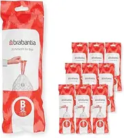 Brabantia PerfectFit Multipack Bin Liners (Code B - 5L) Extra Strong Bin Bags with Drawstring, 10 Rolls (200 Bin Liners)