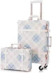 2 Pieces Vintage Luggage 26"+12" Women Carry On Suitcase TSA Lock Faux Leather