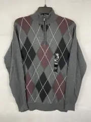 New Quarter Zip Argyle Sweater Men’s Size Small Structure Cotton Gray NOS NWT