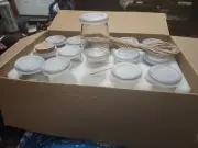 Lot Of 30 Encheng 8 Ounce Clear Glass Jars Plastic Lids Twine Labels