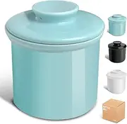 FYL French Butter Bell for Counter, Spreadable Butter Dish,Water Line Design Dishwasher Safe Ceramic Butter Crock, Butter Keeper Dishes with Lid (Blue)