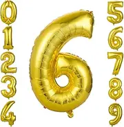 GWHOLE Number Balloons 32 inch Gold Color “6” Foil Balloons Number Balloon Decoration for Birthday Wedding Engagement Christmas Holiday Party Decoration Supplies