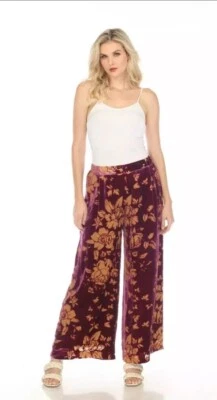 Johnny Was Love Rising Moon Easy Velvet Floral Wide Leg Pants Boho Chic